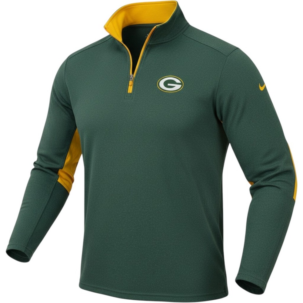 Antigua Green Bay Packers Pullover Mens Medium Green Poly Quarter Zip Ribbed NFL